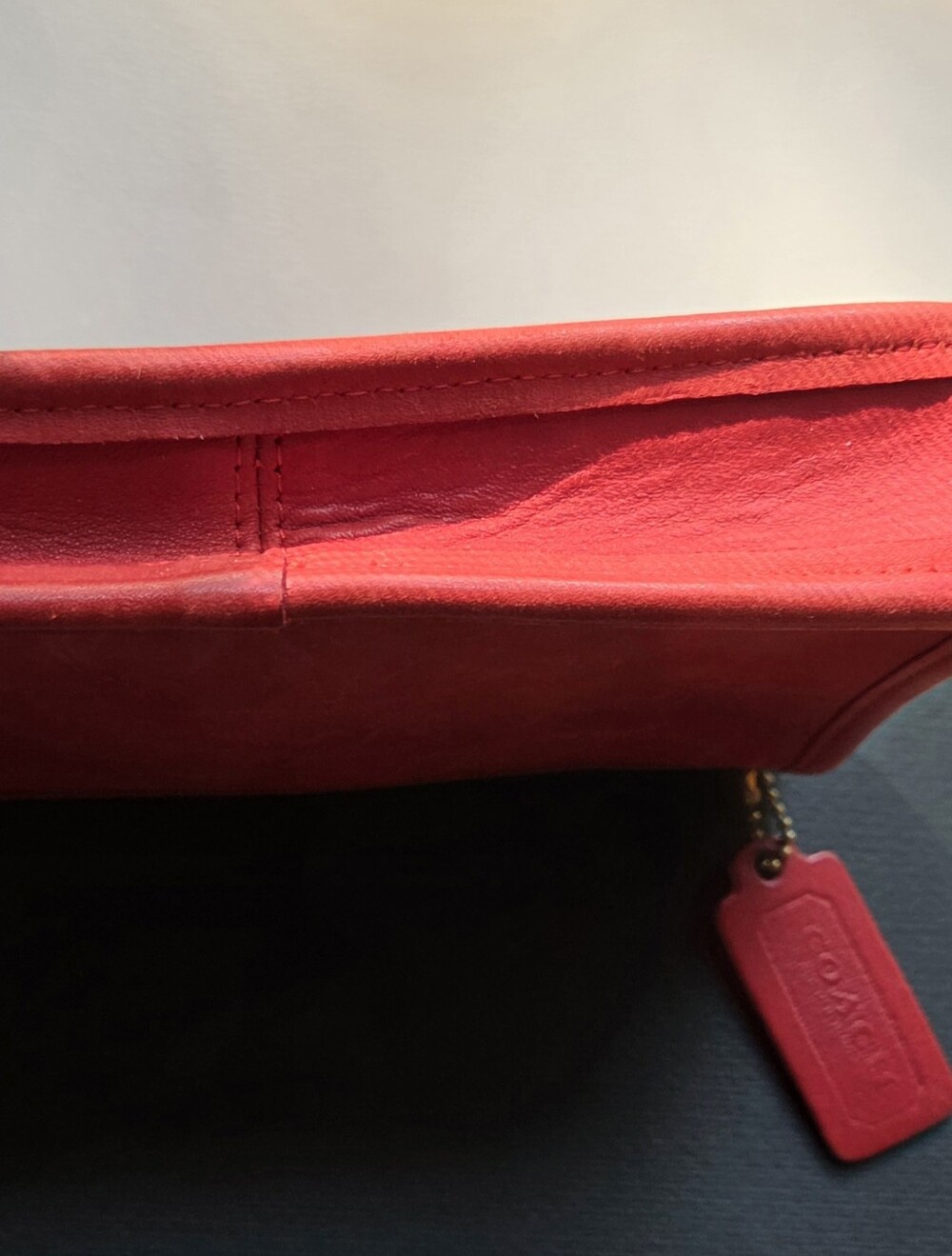 1990s Vintage Coach Cherry Red Leather Chunky Pouch - Picture 2 of 4